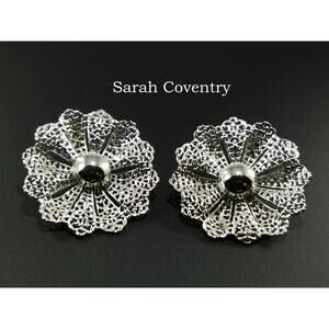 Vintage Sarah Coventry Large Filigree Flower Earrings, Silver Tone, 1960s, 2 In.